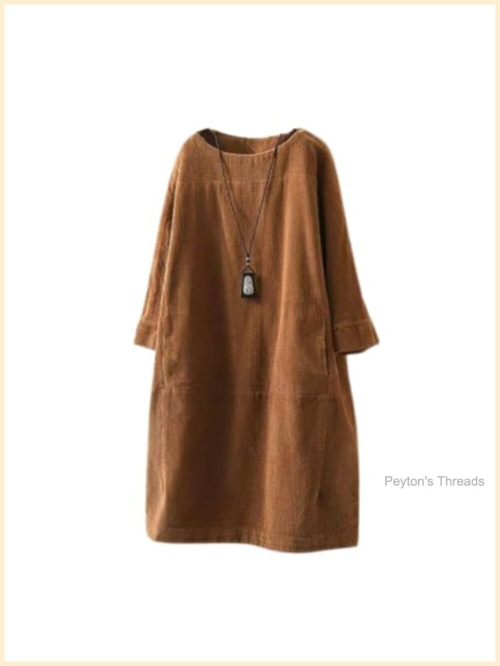 Corduroy Tunic Dress Long Sleeve A-Line Midi Pullover Pockets